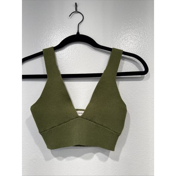 Good American Tops - Good American Green Knit Crop Top Women's Size 1 Bralette V Neck Sexy Sleeveless